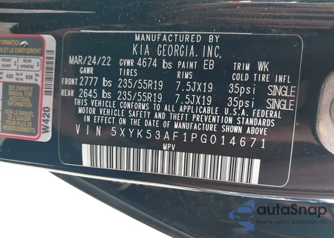 2023 Kia Sportage Sx-Prestige из США, поврежденный, VIN 5XYK53AF1PG014671